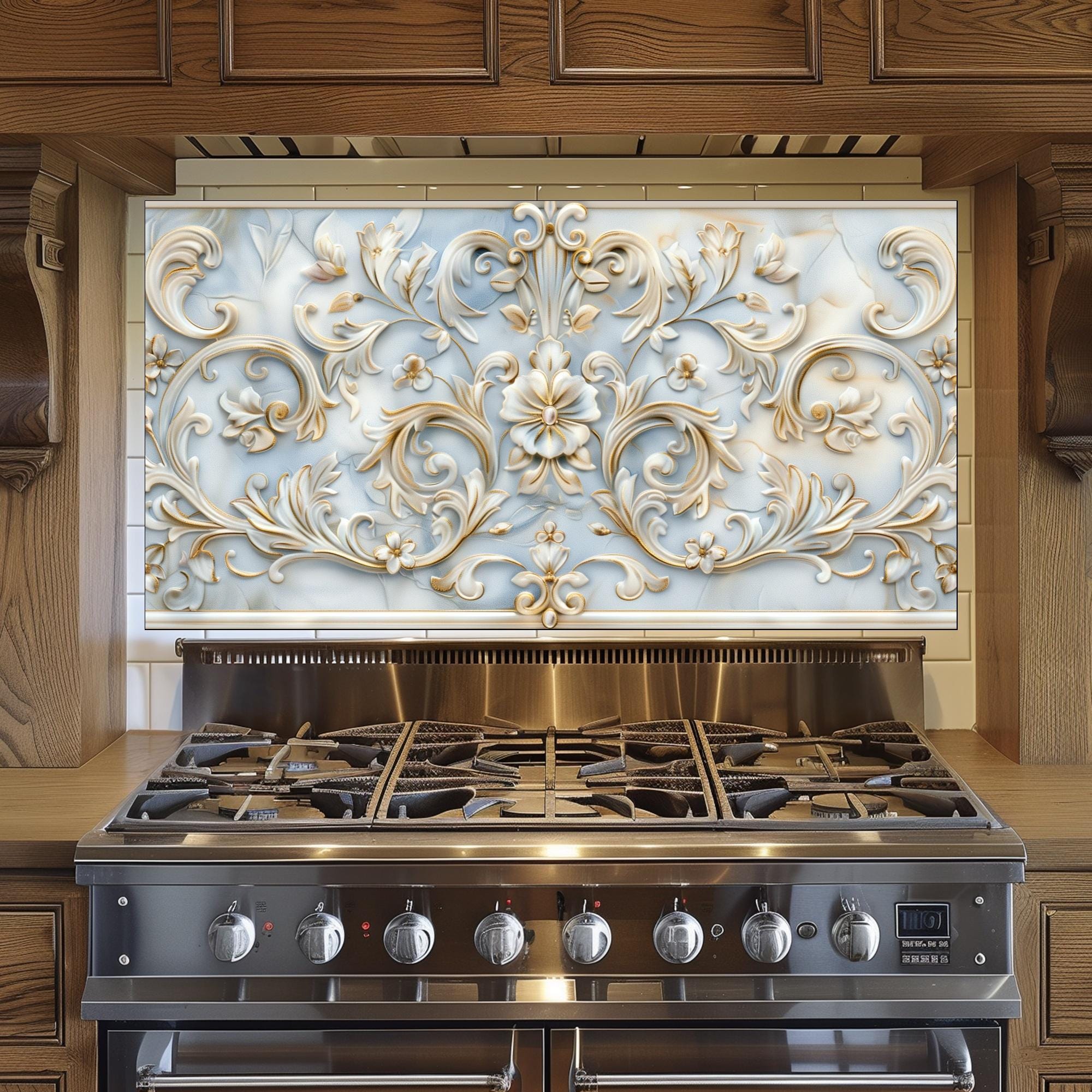 Baroque Tempered Glass Kitchen Backsplash, Rococo Copper Design - Etsy