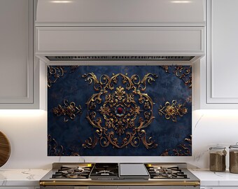 Baroque Copper-Effect Tempered Glass Kitchen Backsplash, Rustic