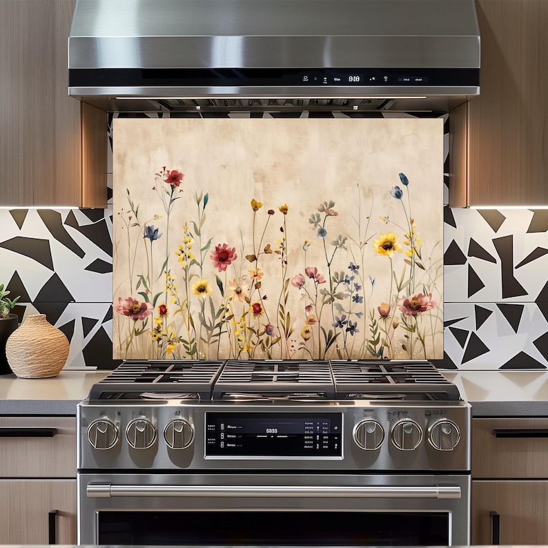 Wildflower Tempered Glass Kitchen Backsplash, Heat Resistant - Etsy