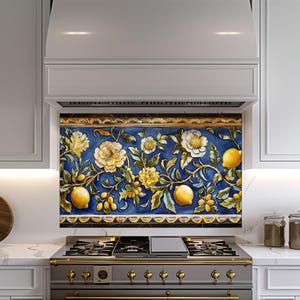Baroque and Rococo Style Kitchen Backsplash, Tempered Glass Backsplash Behind Stove, Copper Design Kitchen Backsplash , Shatterproof, Rustic