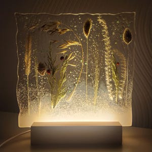 Handgjord lampa med epoxiharts för torkade örter: Botanisk LED-nattlampa bild 1
