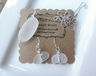 All Wrapped Up White Lake Erie Beach Glass Necklace and Earring Set