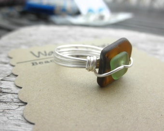 Square Mint size 8 Lake Erie Beach Glass RIng