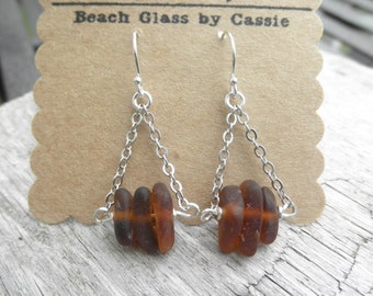 Brown Chain Lake Erie Beach Glass Earrings Ohio
