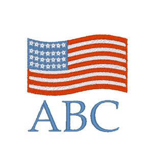 May include: Embroidered American flag with red and white stripes and blue stars, with the letters ABC in blue below the flag.
