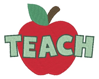 Teach Apple Teacher School Embroidery Design MULTIPLE SIZES (Digital Download)