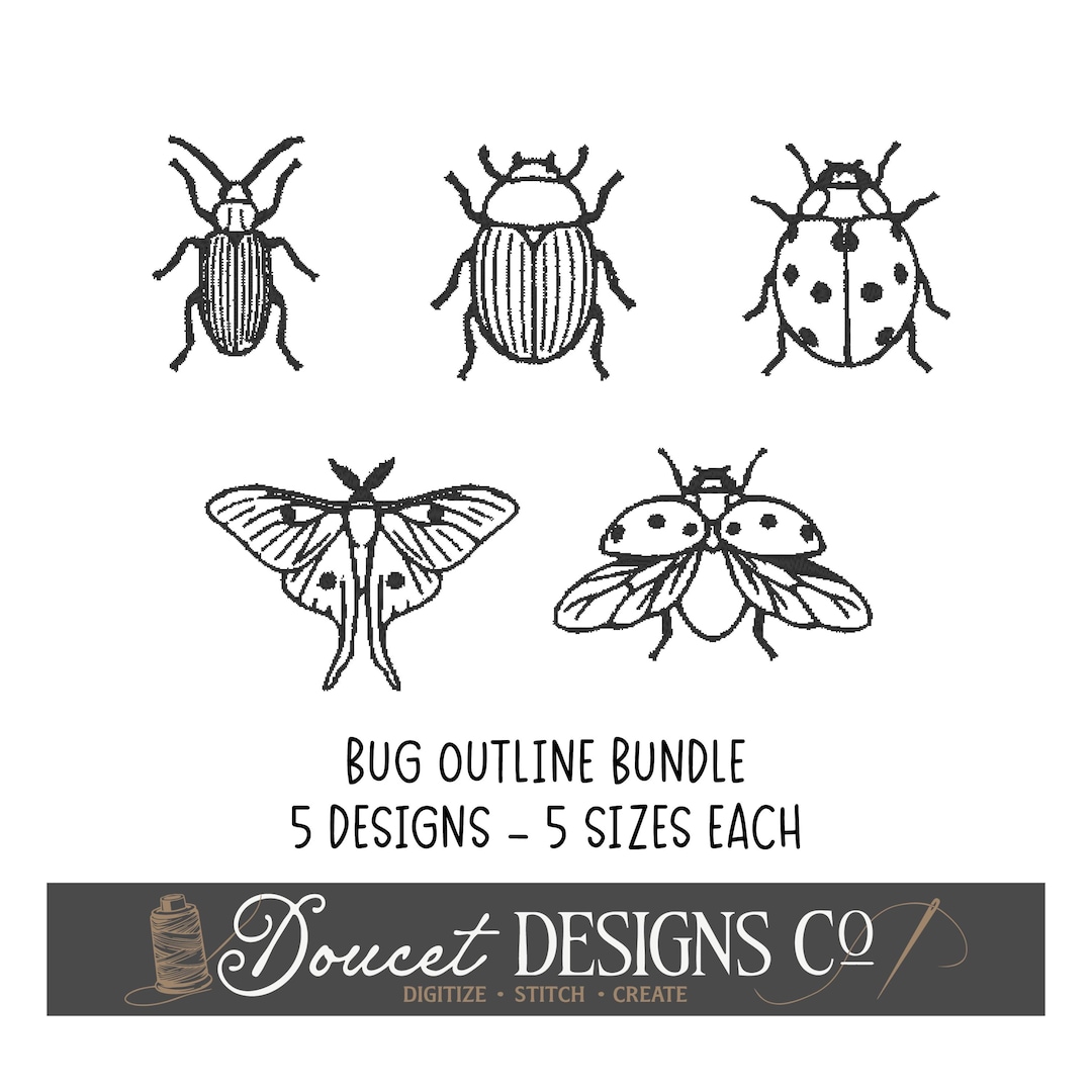 Bug Outline Bundle - 5 Bug Designs in 5 Different Sizes Each Embroidery ...