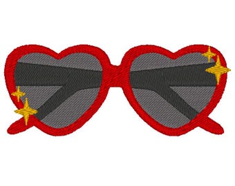 Heart Sunglasses Retro Valentines Day Love Sunnies Trendy Embroidery Design File MULTIPLE SIZES 4x4 5x7 Digital Instant Download