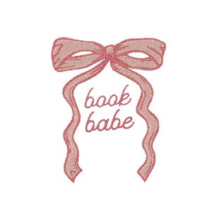 Book Babe Bow Coquette Reading Book Club Ribbon MULTIPLE SIZES Trendy Embroidery Design File 4x4 5x7 Digital Instant Download