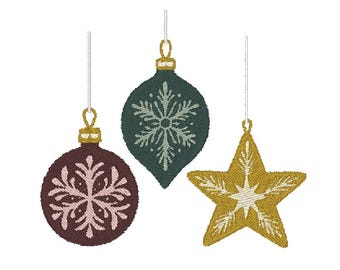 Diseño bordado de adornos navideños vintage en varios tamaños (descarga digital)