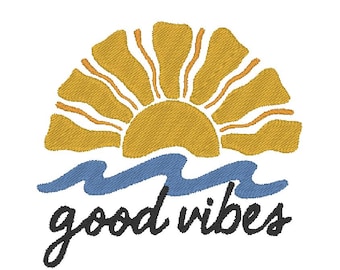 Good Vibes Boho Beach Sun Waves MULTIPLE SIZES Embroidery Design (Digital Download)