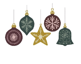 Diseño bordado de adornos navideños vintage en varios tamaños (descarga digital)