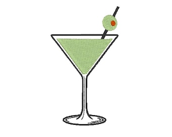 Simple Dirty Martini Glass Trendy Tini Olive Aesthetic Embroidery Design File MULTIPLE SIZES 4x4 5x7 Digital Instant Download