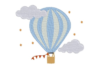 Hot Air Balloon Sky Clouds Baby Boy Girl Kids Name Monogram Shower Gift Embroidery Design MULTIPLE SIZES (Instant Download)