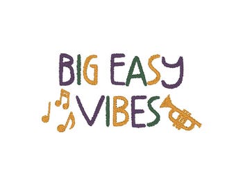 Big Easy Vibes NOLA Trumpet Music New Orleans Louisiana Mardi Gras Embroidery Design File MULTIPLE SIZES 4x4 5x7 Digital Instant Download