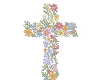 Cross Floral Flowers Laurel Jesus Religious Christian Lent Spring Easter Communion Embroidery Design MULTIPLE SIZES (Digital Download)