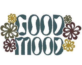 Good Mood Floral Groovy Hippy Boho Positivity Embroidery Design MULTIPLE SIZES (Digital Download)