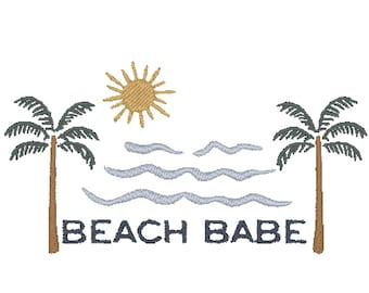 Beach Babe Summer Island Palm Trees Sun Waves MULTIPLE SIZES Embroidery Design (Digital Download)