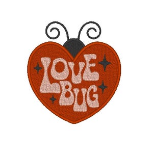 Love Bug Lovebug Insect Heart Shaped Cute Trendy Groovy Retro Embroidery Design File MULTIPLE SIZES 4x4 5x7 Digital Instant Download