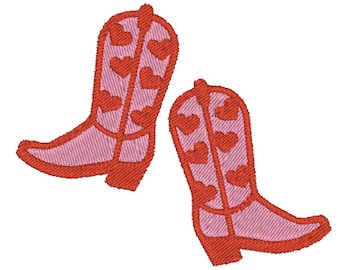 Valentine&#39;s Hearts Cowgirl  Boots Southern Love Western Trendy Cowboy Embroidery Design File MULTIPLE SIZES 4x4 5x7 Digital Instant Download