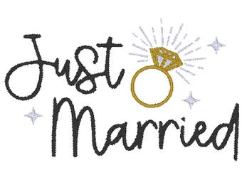 Just Married Wedding Ring Bride Newlywed Embroidery Design MULTIPLE SIZES (Digital Download)