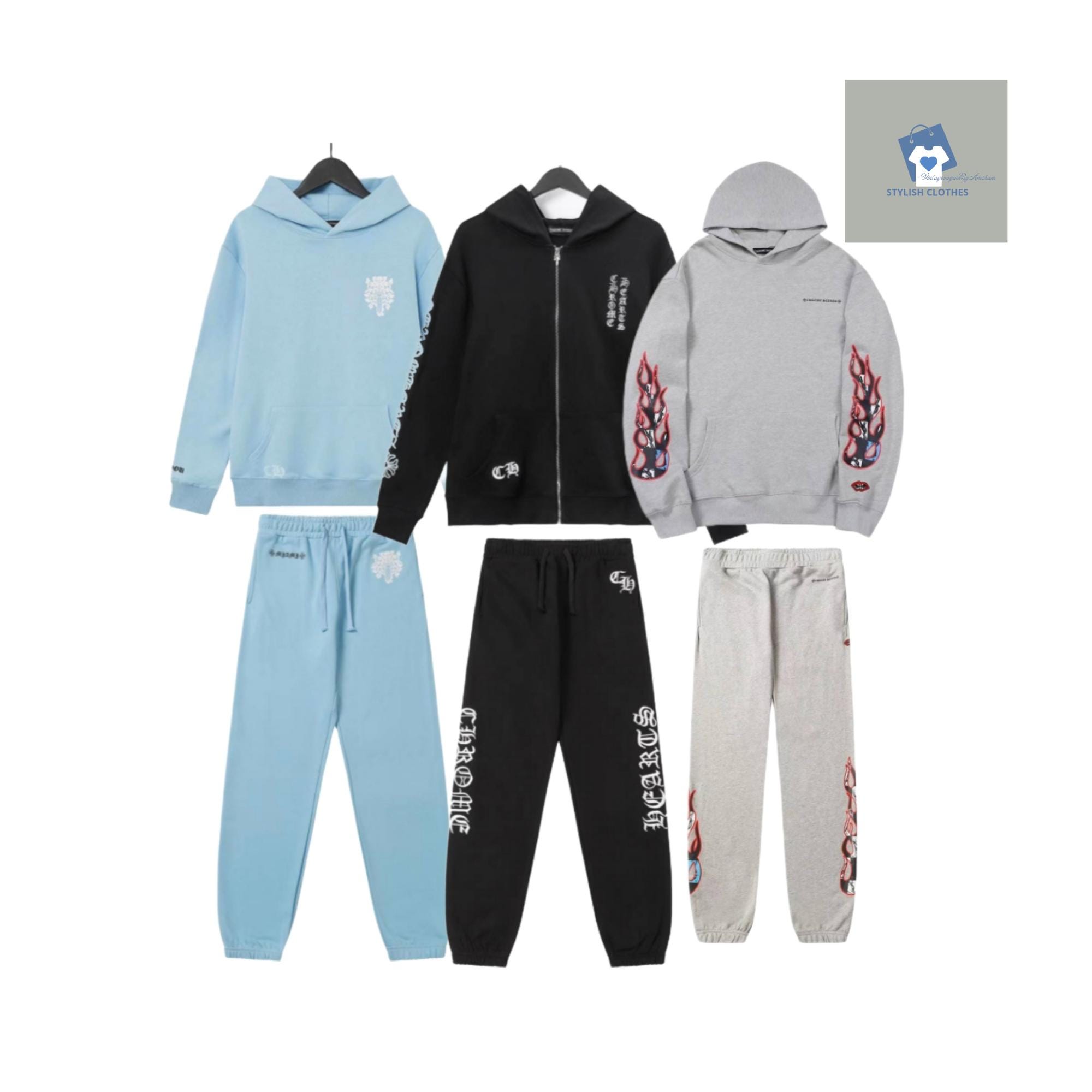 Unisex Trainingsanzug in Schwarz, Grau und Baby Blau