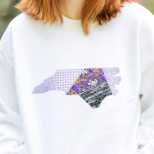 Greenville North Carolina Patchwork Crewneck | Licensed Fabric | Purple Gold | College Sweatshirt | Embroidered Crewneck | North Carolina NC