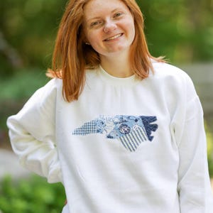 Chapel Hill North Carolina Patchwork Crewneck | Licensed Fabric | Blue White | College Sweatshirt | Embroidered Hoodie | State Outline NC image 3