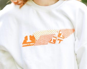 Knoxville Tennessee Patchwork Crewneck | Licensed Fabric | Orange and White| College Sweatshirts | Hoodies | Handmade | Tennessee Knoxville