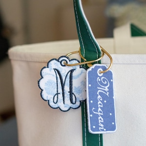 Personalized Embroidered Bag Charm | Custom Initial Keychain | Gold Carabiner | Heirloom-Style Gift | Luggage Tag | Key Ring Accessory