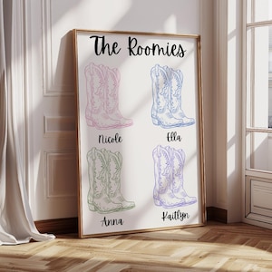 Custom Roommate Digital Prints | Apartment Wall Decor | College Dorm Decor Digital Wall Art | Set of Three Cowgirl Boots Personalized Decor