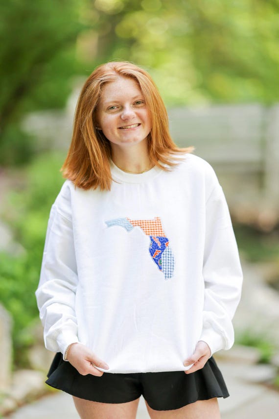 Gainesville Florida Patchwork Crewneck Licensed Fabric Blue