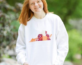 Blacksburg Virginia Patchwork Crewneck | Licensed Fabric | Orange Maroon | College Sweatshirt | Virginia | Hoodies | Handmade | College VA