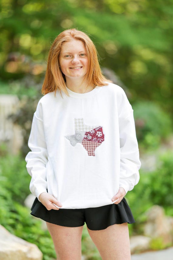 College Station Texas Quilted Crewneck Maroon White Licensed
