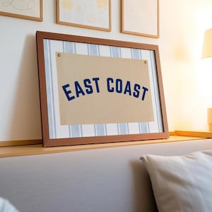East Coast Coastal Pennant Flag Blue White Print| 5x4 Ratio | Digital Prints | College Apartment Decor | Dorm Decor | Stripes Wall Decor Art
