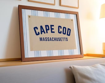 Cape Cod Massachusetts Coastal Pennant Flag Blue White Print 5x4 Ratio Digital Print Bedroom Apartment Decor Dorm Decor Stripes Wall Decor
