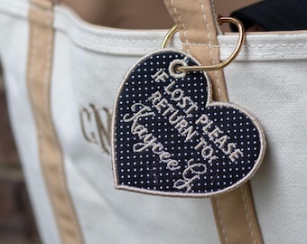 Personalized Embroidered Heart Charm | Custom Name | If Lost Please Return To | Custom Gifts Embroidered Travel Tag Luggage Tag Key Ring