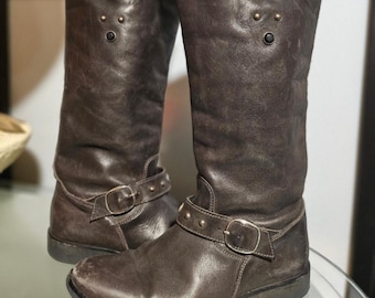 Vintage Italian Y2K Designer Golden Goose Kate Moto Leather Boots, Size 37, Original Box