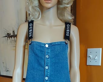 guess denim overall dress VTG 80s GUESS Baby Girl 18 Month Blue Denim Overall Dress