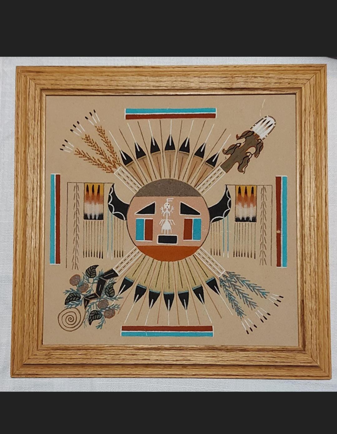 ★NAVAJO SANDPAINTING VINTAGE ART ナバホ族 砂絵 Vintage 1970's Navajo Sandpainting Signed by Artist Nelson J