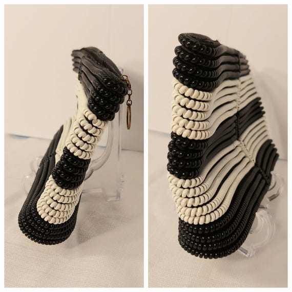 Vintage Telephone Cord Purse, Black & White Geome… - image 2