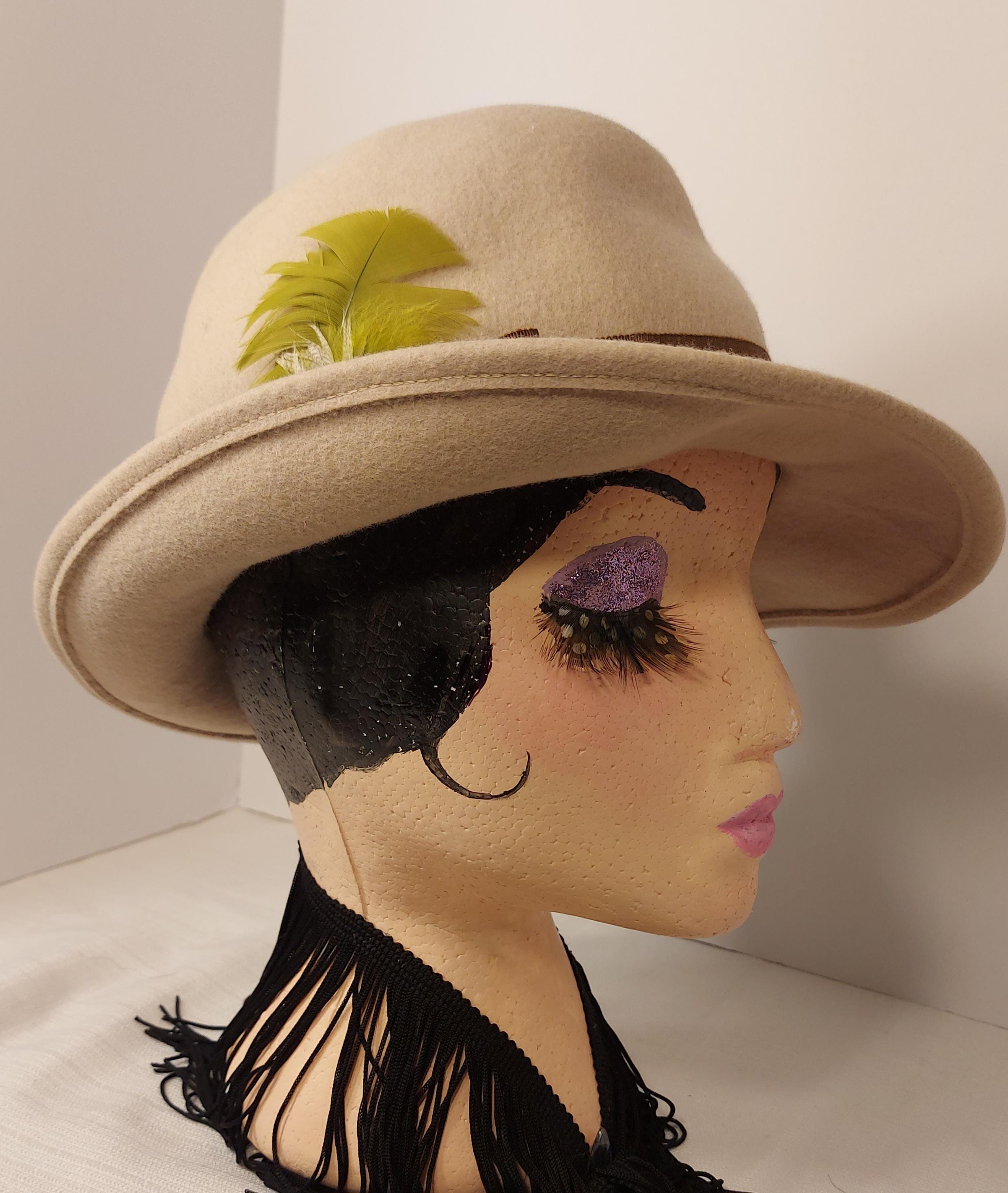 Vintage Beige Wool Felt Hat With Brown Ribbon, Made in USA  display picture 2