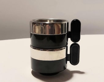 Vintage 1970 Morinox Italy Stainless Steel Espresso Cup (Set Of Two) Atomic Space Age Design Black & Silver Brand Used As Prop On Star Trek