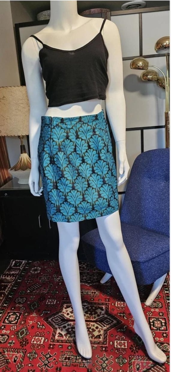 Dsquared2, Luxury Designer Dsquared2 Floral Jacquard Mini Skirt in Blue and Green, Made in Italy
