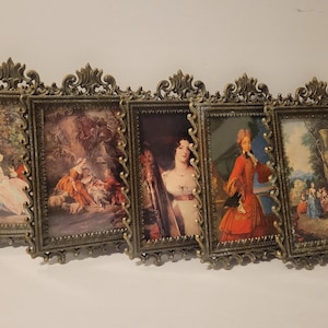 Set of 5 Vintage Italian Style Miniature Framed Art Prints - Ornate Gold Baroque Victorian Wall Decor, Florentine Gilt Scenes, Italy