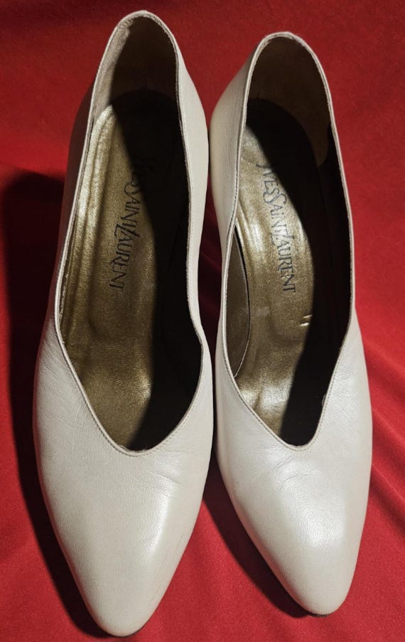 Vintage Yves Saint Laurent Leather Pumps, Cream Colored Designer