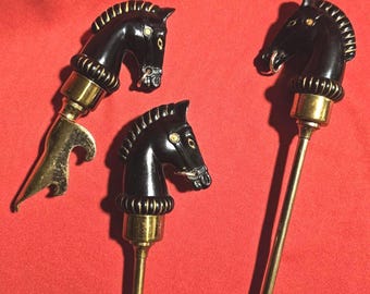 Vintage Bakelite Horse Head Bar Tool Set, MCM Barware, Made in Japan