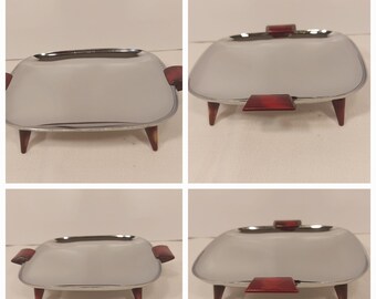 Vintage 1970&#39;s Chrome Bakelite And Wood Handled Serving Trays MCM Retro Dinner And Dining (Sold Separately)