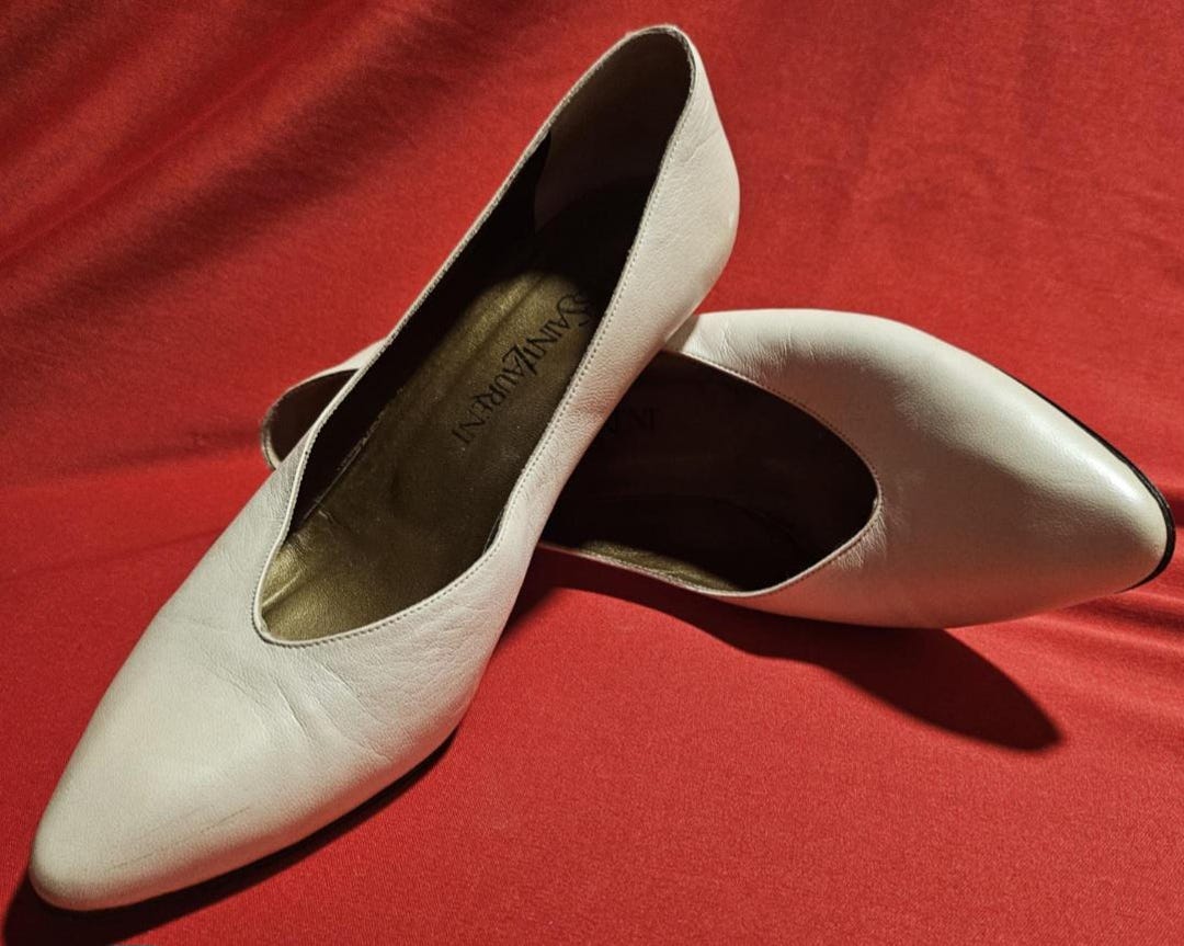 Vintage Yves Saint Laurent Leather Pumps, Cream Colored Designer