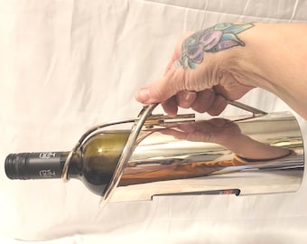 Vintage Hollywood Regency Silver Plated Brass Wine Caddy ,Adjustable Neck Clamp, MCM Barware